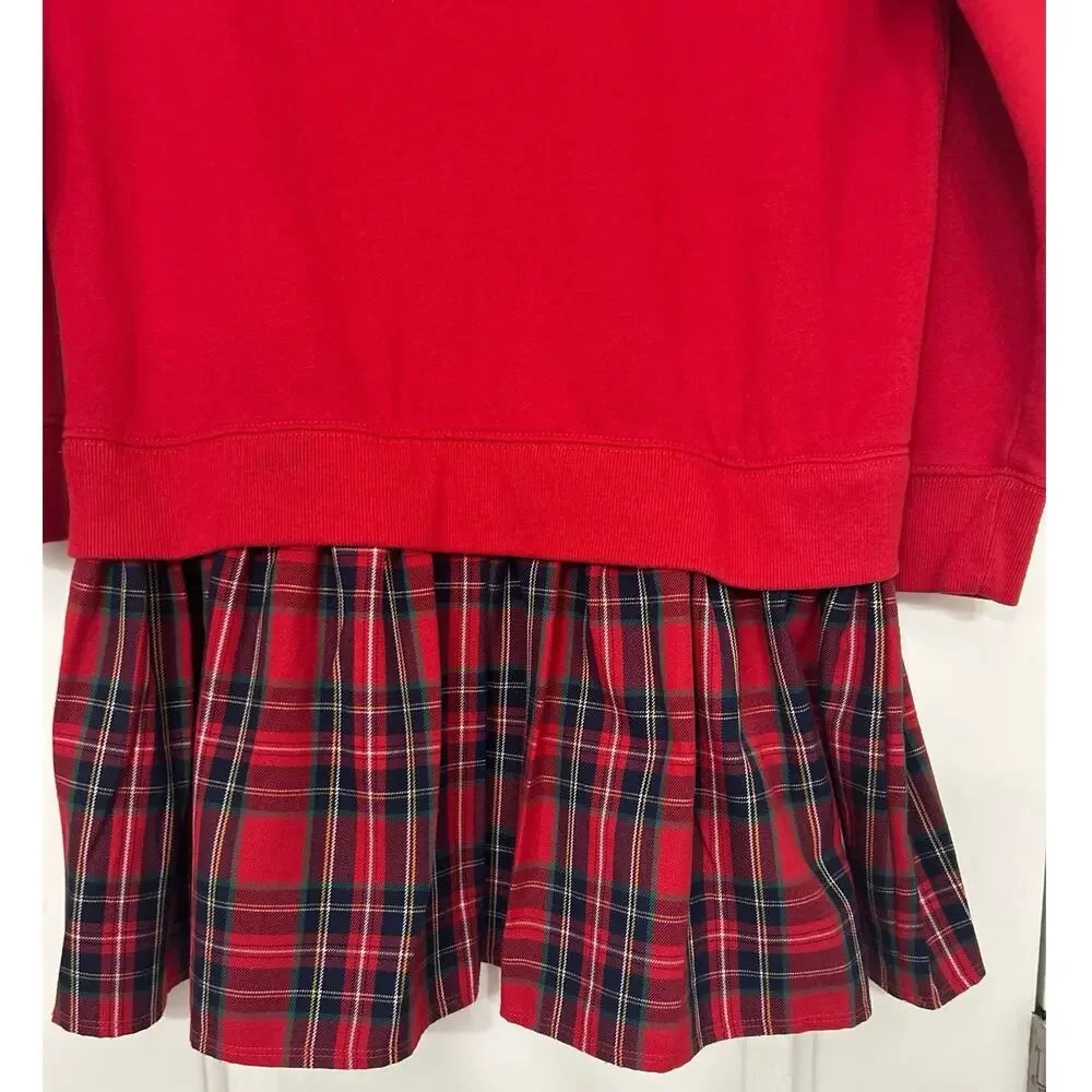 Polo Ralph Lauren Girls Red Hooded Dress Tartan Plaid Ruffle Hem Preppy M 8-10 - Picture 6 of 12